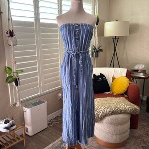 Blue Island Denim Striped Jumpsuit